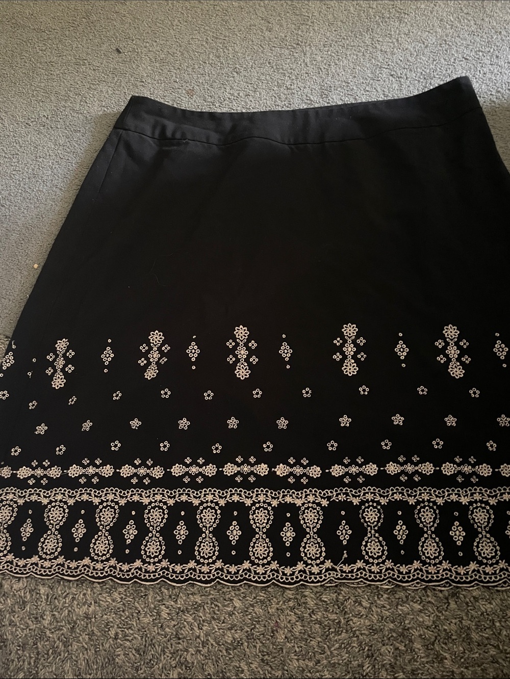 Dress Barn Black A-Line Skirt with Cream Embroidered Border